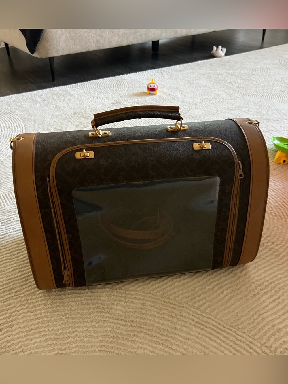 Rare Vintage 1980s Equestrian Monogram Pet Carrier Bag- Luxury Coated Canvas Bag
